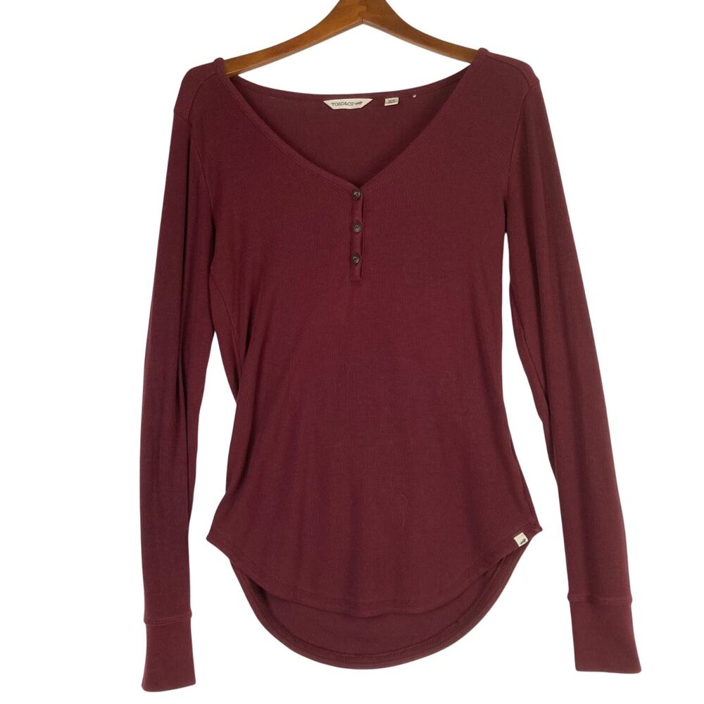 Toad & Co Linfield Henley Top Womens Burgundy XS Tunic Ribbed Lounge Cozy Basics